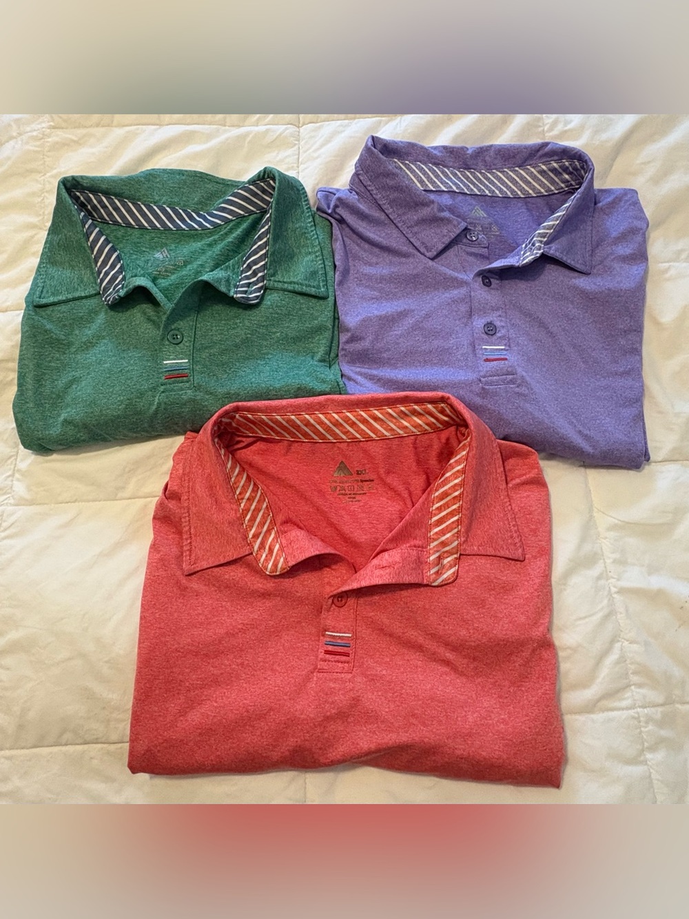 3 Mens Polo Shirts, Short Sleeve, 3XL, Green, Purple, Orange